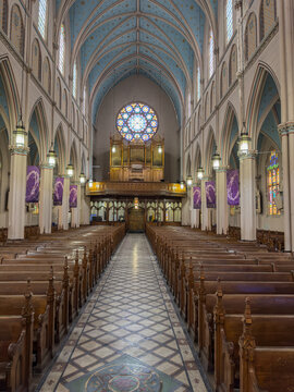 Detroit, Michigan -USA- March 3, 2024-  Historic Basilica of St. Annes of Detroit illustrates the current upkeep of the vintage landmark