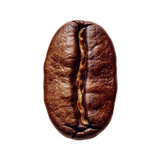 Macro shot of a roasted coffee bean showcasing its textures and details on a transparent background. PNG.