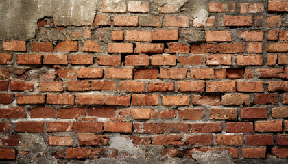 Fragment of old brickwork, close-up. Red brick wall. Potholes and defects in a brick wall. Flat lay, close-up. Cracks and defects of red brick on the wall. building houses, texture