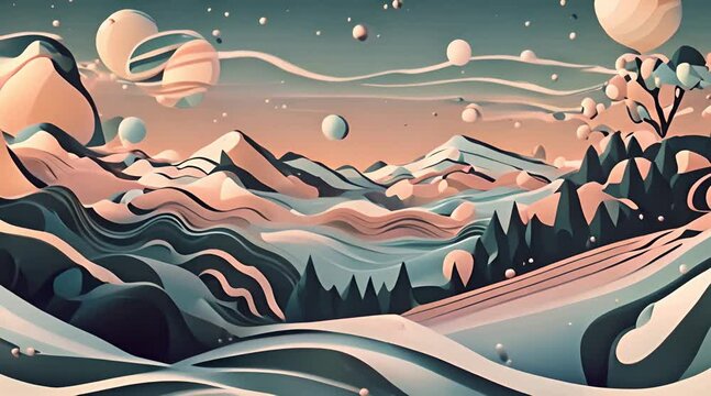 Animation of cartoon illustration of a landscape made of bubbles organic shapes and waves Seamless abstract geometric videoloop in comic style