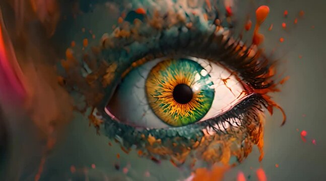 Motion animation of surreal painting of an eye Digital image painted manipulation