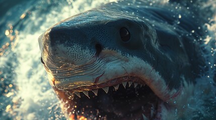 Great White Shark (Carcharodon carcharias) open mouth