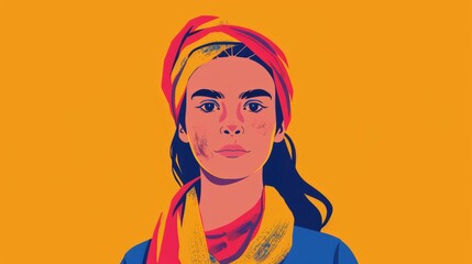 Girl with Scarf Flat Illustration for Social Network Portrait Generative AI