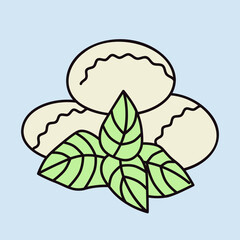 Mozzarella cheese with basil vector icon