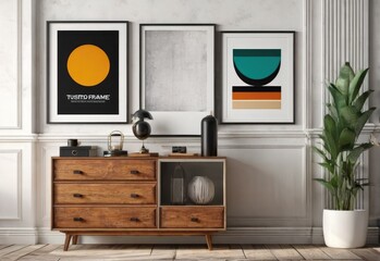 mock poster frame in a hipster interior, 3D rendering