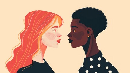 Facing Diversity: Black Man with Black Face and Red Hair and White Woman with Blonde Hair Generative AI