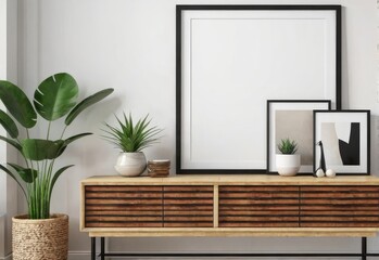 mock poster frame in a hipster interior, 3D rendering