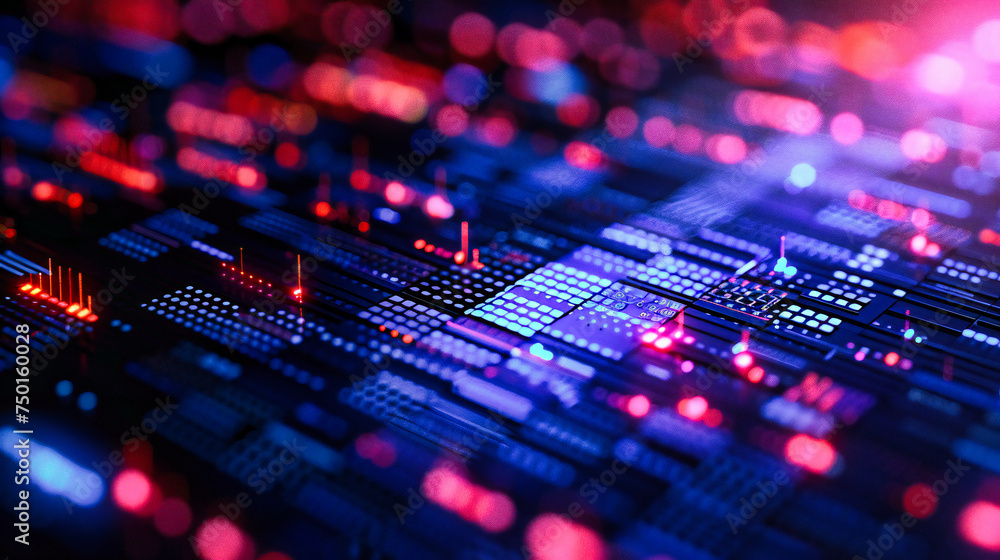 Poster electronic depths: close-up view of a computer motherboard, illuminating the complexity of digital h