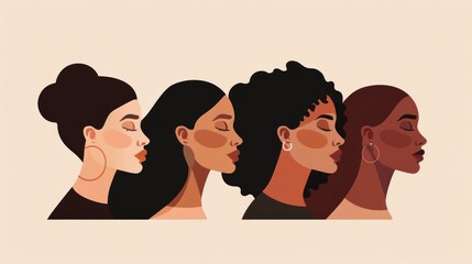 Minimalist Illustration of Diverse Women's Profiles with Gradient Skin Tones Generative AI