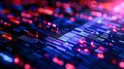 Obraz premium Electronic Depths: Close-Up View of a Computer Motherboard, Illuminating the Complexity of Digital Hardware