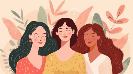 Happy Women Illustration in Modern Flat Design Generative AI