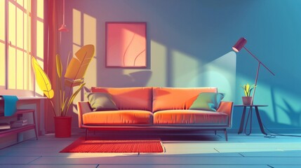 Fototapeta na wymiar Stylish Modern Living Room with Illustrated Sofa Generative AI