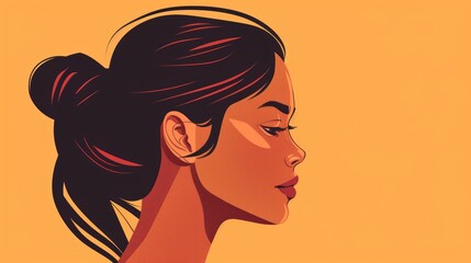 Diverse Young Hispanic Woman Profile Portrait - Flat Illustration Generative AI