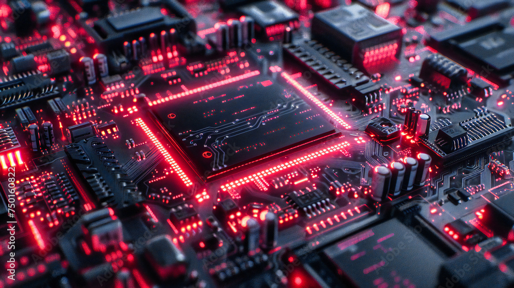 Poster electronic blueprint: close-up of a computer motherboard, visualizing the intricacies of digital tec