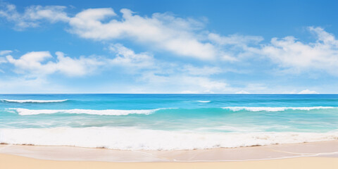 Fototapeta na wymiar Beautiful sand beach with blue ocean on sunny day