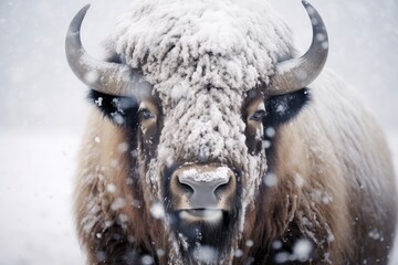 Majestic bison in winter frost - high quality image of a stunning bison in a snowy landscape