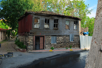 View of buildings and houses in public places in Turkey, sunny summer day