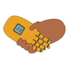 Robot AI Hand shaking Human Hand
