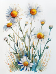 Fototapeta premium colorful chamomile watercolor illustration isolated 