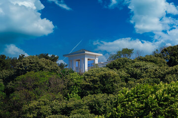 View of buildings and houses in public places in Turkey, sunny summer day