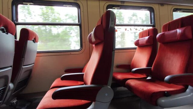 Empty cabin of a modern passenger train.  