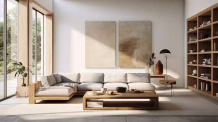 Fototapeta na wymiar A modern living room with sustainable furniture and a sleek and stylish feel