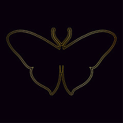 Decorative golden butterfly, outline of a winged insect. Vector graphics.