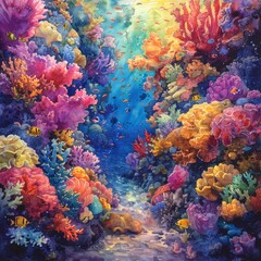 Naklejka na ściany i meble Colorful Coral Reef Underwater Painting