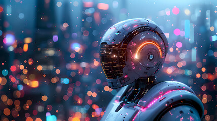 Futuristic robot, cyberspace digital world, revolution of AI artificial intelligence automated digital technology industry 4.0 concept - obrazy, fototapety, plakaty