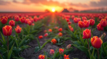 Red and Yellow Tulips on a Rainy Day