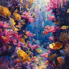 Naklejka na ściany i meble Colorful Coral Reef Underwater Painting
