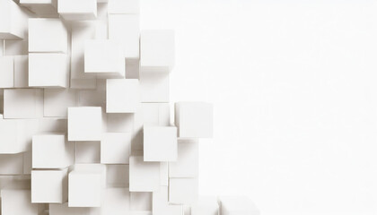 Fototapeta na wymiar Random shifted white cube boxes block background wallpaper banner with copy space