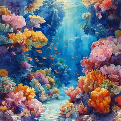 Fototapeta na wymiar Colorful Coral Reef Underwater Painting