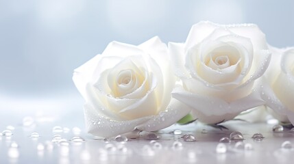 delicate white roses on a blurred background
