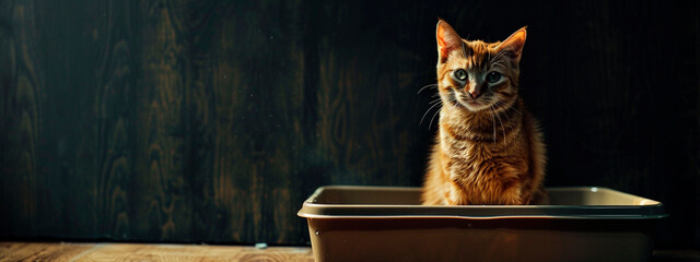 The kitten goes to the litter tray. Selective focus. - obrazy, fototapety, plakaty