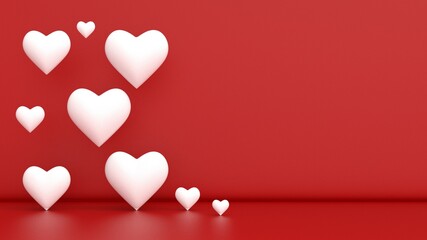 romantic white heart shape copy space with red background 3d render illustration