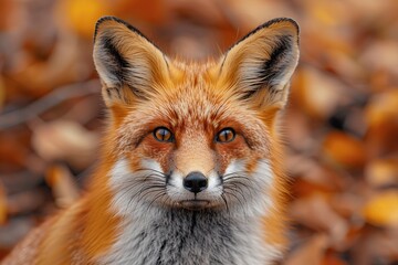 Fototapeta premium Blurry forest background with a fox in focus, its graceful silhouette blending with nature's hues.