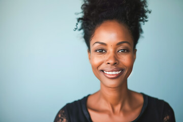 Brown Skin Woman Smiling on Isolated Background. Portrait of Beautiful African American Woman. Lifestyle Concept