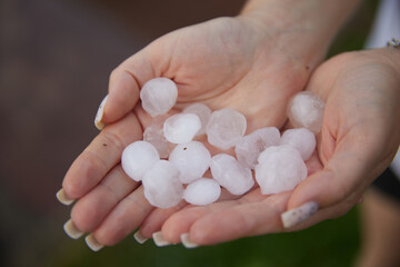 Ice floes, after summer hail, after heavy rain with hail