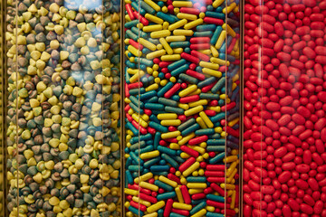 pile of colorful gummy candies, jelly candy shop