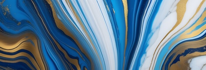 Abstract marbling blue white and gold banner design texture background 