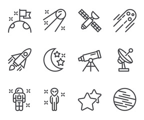 Space line icons. Set of outline symbols, simple graphic elements, modern linear style black pictograms collection. Vector line icons set