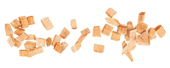 Chips for smoking meat and fish isolated on a white background, top view. - 750171082