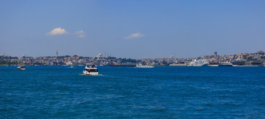 Cityscape View from the water to buildings in the city of Istanbul 
