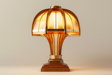 Art Deco lamp on a white background, with brass and wooden  decorations - 750171435