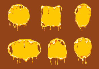 Honey drop splash empty frame isolated set.  Vector graphic design illustration