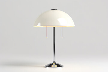 White Mid-Century Modern Table Lamp, with chrome leg, on a white background