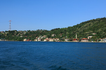 View from the water to buildings in the city of Istanbul 