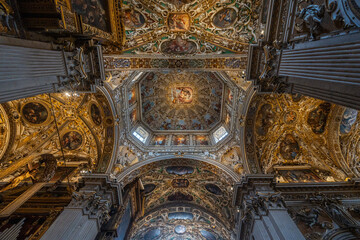 Magnificent interior of Santa Maria Maggiore Basilica, Bergamo's most famous church, Lombardy, Italy - obrazy, fototapety, plakaty