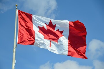 Naklejka na ściany i meble Canada flag waving on a blue sky